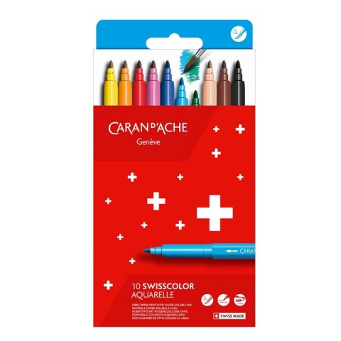 Flamastry akwarelowe CARAN D'ACHE Swisscolor, 10 szt., mix kolorów Flamastry akwarelowe CARAN D'ACHE Swisscolor, 10 szt., mix kolorów