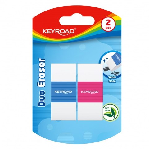 Gumka do ścierania KEYROAD, ergonomiczna, dwukolorowa, 2 szt., blister, mix kolorów Gumka do ścierania KEYROAD, ergonomiczna, dwukolorowa, 2 szt., blister, mix kolorów