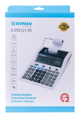 Kalkulator drukujący DONAU TECH, 12-cyfr. wyświetlacz, wym. 267x202x77 mm, biały