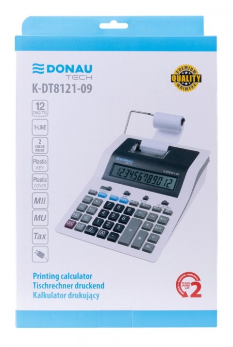 Kalkulator drukujący DONAU TECH, 12-cyfr. wyświetlacz, wym. 267x202x77 mm, biały Kalkulator drukujący DONAU TECH, 12-cyfr. wyświetlacz, wym. 267x202x77 mm, biały
