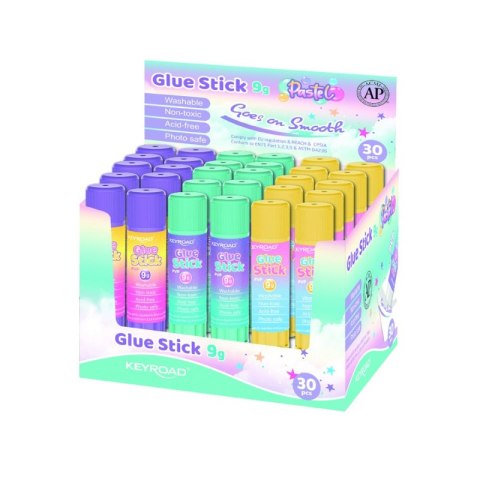 Klej w sztyfcie KEYROAD Pastel, PVP, 9g, kolorowy, display Klej w sztyfcie KEYROAD Pastel, PVP, 9g, kolorowy, display