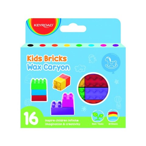 Kredki woskowe KEYROAD Kids Bricks, w kształcie klocków, 16 szt., pudełko Kredki woskowe KEYROAD Kids Bricks, w kształcie klocków, 16 szt., pudełko