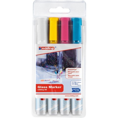 Marker do powierzchni szklanych E-95 EDDING, 1,5-3 mm, 4 szt., mix kolorów Marker do powierzchni szklanych E-95 EDDING, 1,5-3 mm, 4 szt., mix kolorów