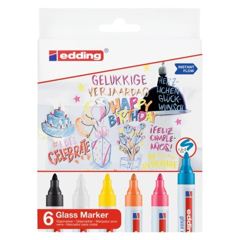 Marker do powierzchni szklanych E-95 EDDING, 1,5-3 mm, 6 szt., mix kolorów Marker do powierzchni szklanych E-95 EDDING, 1,5-3 mm, 6 szt., mix kolorów
