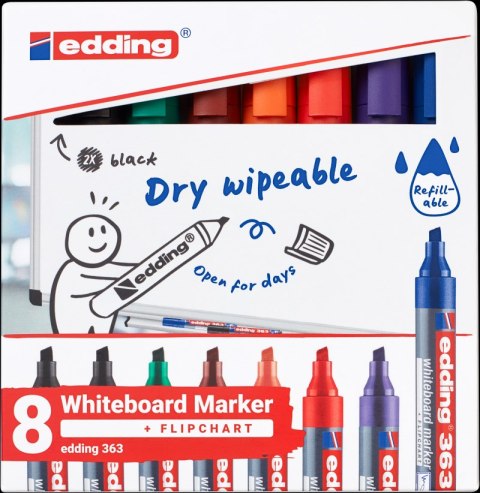Marker do tablic e-363 EDDING, 1-5mm, 8 szt., mix kolorów Marker do tablic e-363 EDDING, 1-5mm, 8 szt., mix kolorów