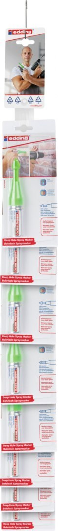 Marker w spreju e-8870 EDDING, do głębokich otworów, 16 szt., clipstrip, zielony neon Marker w spreju e-8870 EDDING, do głębokich otworów, 16 szt., clipstrip, zielony neon