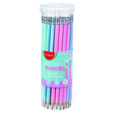 Ołówek drewniany z gumką KEYROAD, HB, trójkątny, pastel, 48 szt., w tubie Ołówek drewniany z gumką KEYROAD, HB, trójkątny, pastel, 48 szt., w tubie
