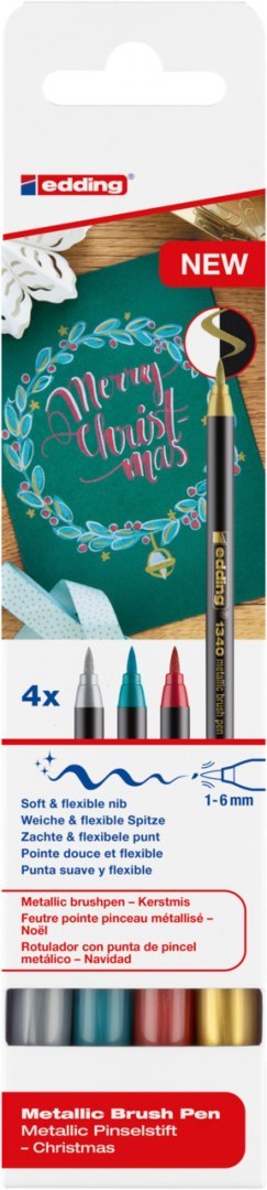 Pisak metaliczny z końcówką pędzelkową e-1340 EDDING, zestaw Xmas, 4szt.