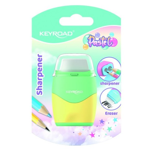 Temperówka plastikowa z gumką KEYROAD, pastel, podwójna, blister, mix kolorów Temperówka plastikowa z gumką KEYROAD, pastel, podwójna, blister, mix kolorów