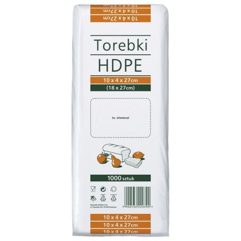 Torebki spożywcze HDPE, 10x4x27cm, 1000 szt., transparentne Torebki spożywcze HDPE, 10x4x27cm, 1000 szt., transparentne