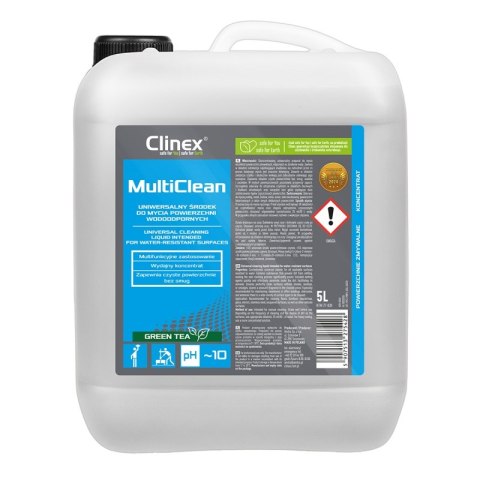 Uniwersalny środek CLINEX Multi Clean, do mycia powierzchni wodoodpornych, Green Tea, 5l Uniwersalny środek CLINEX Multi Clean, do mycia powierzchni wodoodpornych, Green Tea, 5l
