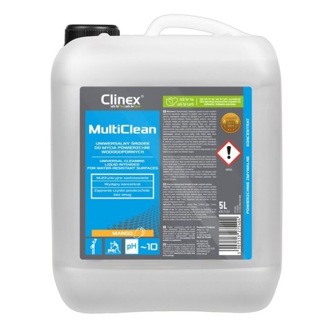 Uniwersalny środek CLINEX Multi Clean, do mycia powierzchni wodoodpornych, Mango, 5l Uniwersalny środek CLINEX Multi Clean, do mycia powierzchni wodoodpornych, Mango, 5l