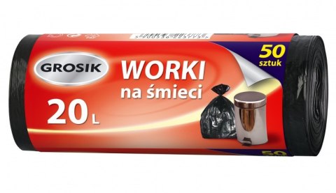 Worki na śmieci GROSIK, HDPE, 20l, 50 szt., czarne Worki na śmieci GROSIK, HDPE, 20l, 50 szt., czarne