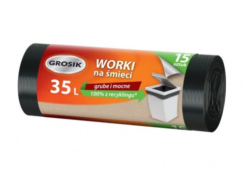 Worki na śmieci GROSIK, LDPE, 35l, 15 szt., czarne Worki na śmieci GROSIK, LDPE, 35l, 15 szt., czarne