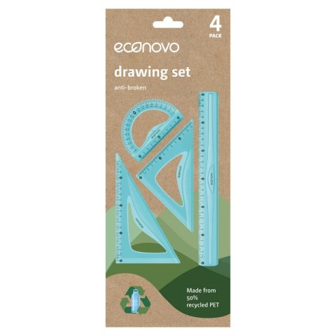 Zestaw geometryczny ECONOVO, z linijką 30cm, 4 szt., mix kolorów