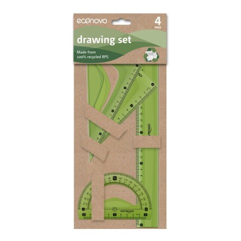 Zestaw geometryczny ECONOVO, z linijką 30cm, z recyklingu, 4 szt., mix kolorów Zestaw geometryczny ECONOVO, z linijką 30cm, z recyklingu, 4 szt., mix kolorów