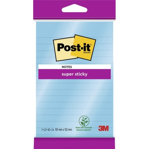Karteczki samoprzylepne POST-IT Super sticky, XXL, w linię, 102x152mm, 45 kart., zawieszka, niebieskie Karteczki samoprzylepne POST-IT Super sticky, XXL, w linię, 102x152mm, 45 kart., zawieszka, niebieskie