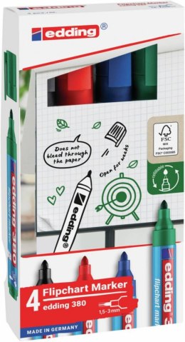 Marker do flipchartów e-380 EDDING, 1,5-3 mm, 4 szt., mix kolorów