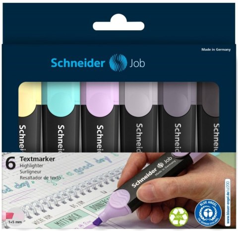 Zestaw zakreślaczy SCHNEIDER Job Pastel Grey, 1-5 mm, 6 szt., pudełko z zawieszką, mix kolorów Zestaw zakreślaczy SCHNEIDER Job Pastel Grey, 1-5 mm, 6 szt., pudełko z zawieszką, mix kolorów
