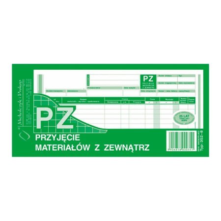 352-8 PZ przyjęcie materiałów z zewnątrz, 1/3 A4 80 kartek, MICHALCZYK&PROKOP 352-8 PZ przyjęcie materiałów z zewnątrz, 1/3 A4 80 kartek, MICHALCZYK&PROKOP