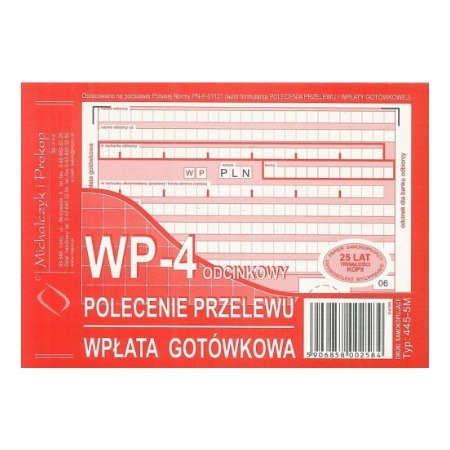 445-5M Polecenie przelewu (1+3), A6 80 kartek, MICHALCZYK&PROKOP 445-5M Polecenie przelewu (1+3), A6 80 kartek, MICHALCZYK&PROKOP