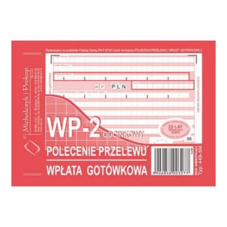 449-5M Polecenie przelewu (1+1), A6 80 kartek, MICHALCZYK&PROKOP 449-5M Polecenie przelewu (1+1), A6 80 kartek, MICHALCZYK&PROKOP