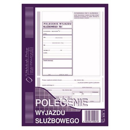 505-3 Polecenie wyjazdu służbowego, A5 40 kartek, MICHALCZYK&PROKOP 505-3 Polecenie wyjazdu służbowego, A5 40 kartek, MICHALCZYK&PROKOP