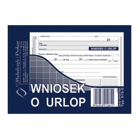515-5 Wniosek o urlop, A6 40 kartek, MICHALCZYK&PROKOP 515-5 Wniosek o urlop, A6 40 kartek, MICHALCZYK&PROKOP