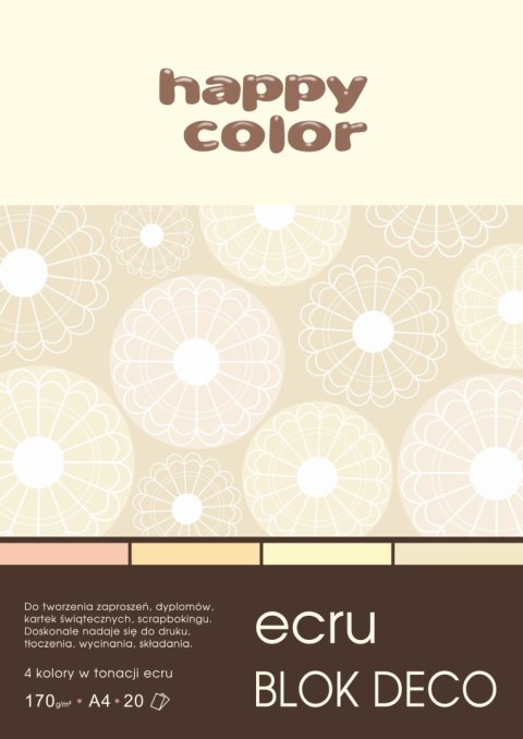 Blok Deco Ecru A4, 170g, 20 ark, 4 kol., Happy Color HA 3717 2030-092 Blok Deco Ecru A4, 170g, 20 ark, 4 kol., Happy Color HA 3717 2030-092