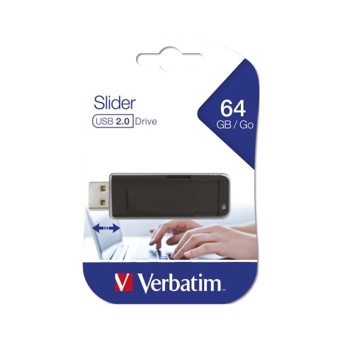 Pamięć Pendrive VERBATIM 64GB USB 2.0 SLIDER czarny PINSTRIPE 98698 Pamięć Pendrive VERBATIM 64GB USB 2.0 SLIDER czarny PINSTRIPE 98698