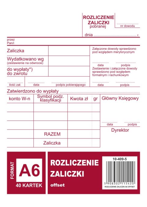 409-5 Rozliczenie zaliczki MICHALCZYK&PROKOP A6 40 kartek