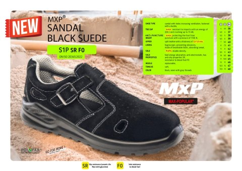 SANDAŁ MXP S1P SR FO ZAMSZ CZARNY - Czarny 48 SANDAŁ MXP S1P SR FO ZAMSZ CZARNY - Czarny 48