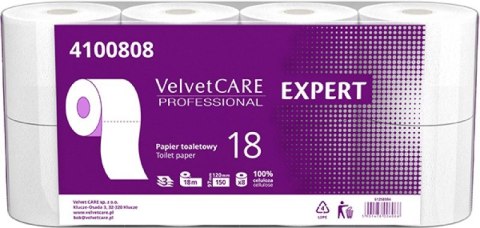 Papier toaletowy celuloza, 3 warstwy, biały, 18m - 150 listków (8szt) VELVET PROFESSIONAL Expert 4100837