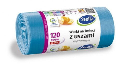 Worki na śmieci z uszami wytrzymałe 120L 20szt. niebieskie (HD-LD) STELLA Worki na śmieci z uszami wytrzymałe 120L 20szt. niebieskie (HD-LD) STELLA