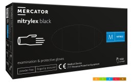 Rękawice nitrylowe bezpudrowe diagnostyczne MERCATOR, nitrylex black, (100 szt.), rozmiar M, czarne