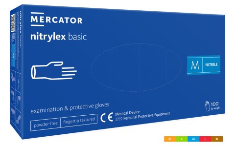 Rękawice nitrylowe bezpudrowe diagnostyczne MERCATOR, nitrylex basic, (100 szt.), rozmiar S, niebieskie Rękawice nitrylowe bezpudrowe diagnostyczne MERCATOR, nitrylex basic, (100 szt.), rozmiar S, niebieskie