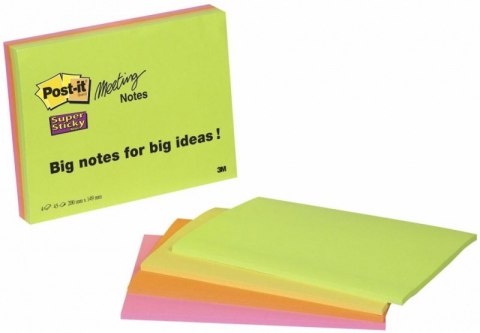 Bloczek samoprzylepny POST-IT_ Super Sticky (6845-SSP), 200x149mm, 4x45 kart., mix kolorów SALE