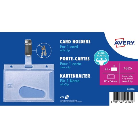 Holdery na karty z klipsem, 54 _ 85 mm, 25 szt., półprzezroczyste, 4826