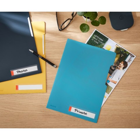 Folder A4 z kieszonką na etykietę Leitz Cosy, niebieska 47080061 Folder A4 z kieszonką na etykietę Leitz Cosy, niebieska 47080061