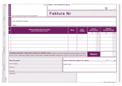 Faktura dla podatników zwolnionych z VAT A5, (o+1k) 80 kartek, 10-203-3E DOTTS Faktura dla podatników zwolnionych z VAT A5, (o+1k) 80 kartek, 10-203-3E DOTTS