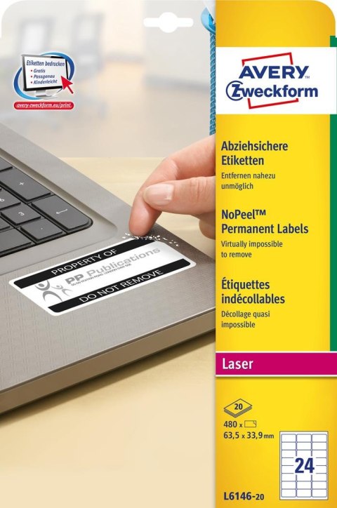 Etykiety NoPeel L6146-20 63,5 x 33,9 20 ark Avery Zweckform (X) Etykiety NoPeel L6146-20 63,5 x 33,9 20 ark Avery Zweckform (X)