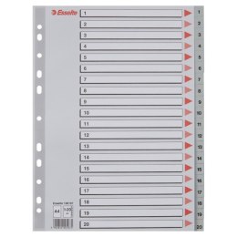 Przekładki plastikowe numeryczne A4 1-20 szare ESSELTE 100107