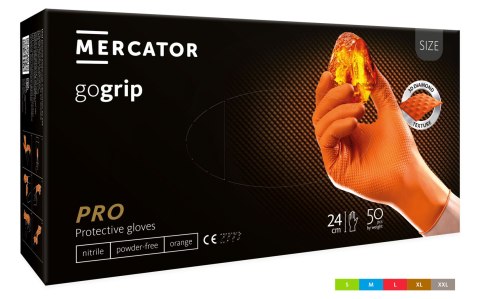 Rękawice nitrylowe bezpudrowe mocne/grube MERCATOR, GOGRIP pomarańczowe, (50 szt.), rozmiar L, RP30061004
