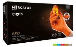 Rękawice nitrylowe bezpudrowe mocne/grube MERCATOR, GOGRIP pomarańczowe, (50 szt.), rozmiar XL, RP30061005