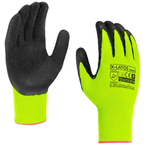 RĘKAWICE OCHRONNE POWLEKANE LATEKSEM X-LATOS NEON ROZM. 9