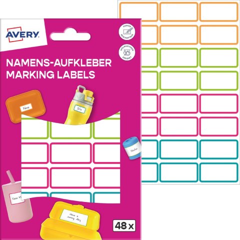 Naklejki do oznaczania; 15 x 32 mm, 48 naklejek, kolorowe ramki, Avery NAME48C