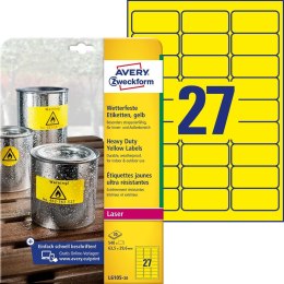 Etykiety foliowe 63,5 x 29,6 mm, żółte etykiety wodoodporne z trwałym klejem, etykiety poliestrowe 20 ark. / op., etykiety ostrz
