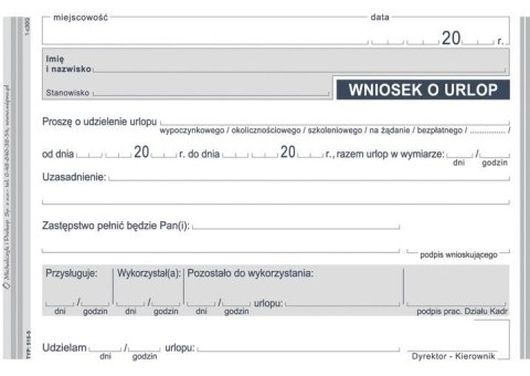 Wniosek o urlop, A6 40 kartek, 10-515-5 DOTTS Wniosek o urlop, A6 40 kartek, 10-515-5 DOTTS