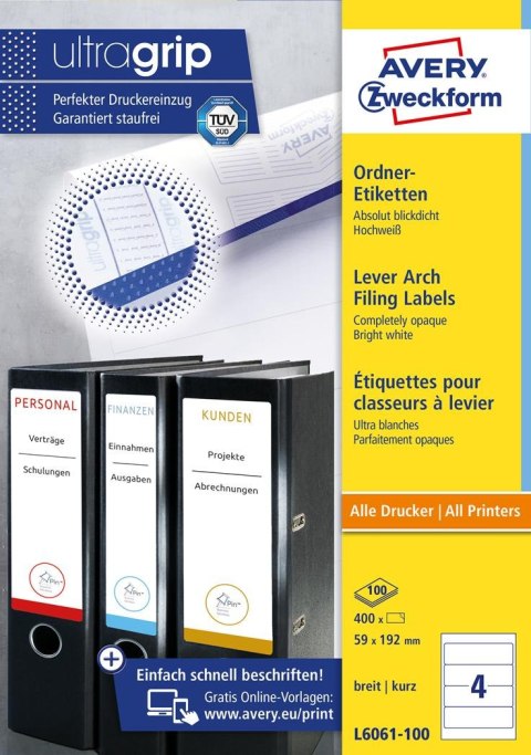 Etykiety na segregatory L6061-100 59x192 100ark Avery Zweckform Etykiety na segregatory L6061-100 59x192 100ark Avery Zweckform