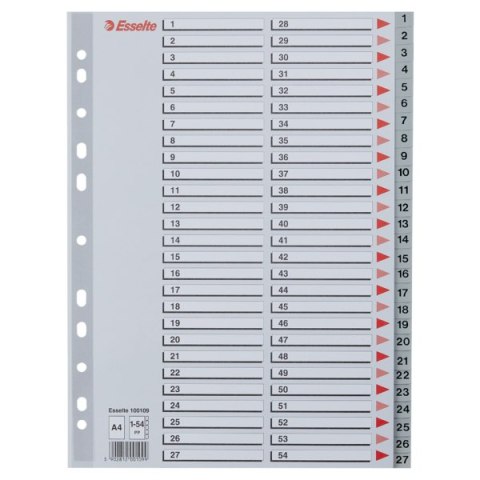 Przekładki plastikowe numeryczne A4 1-54 szare ESSELTE 100109 Przekładki plastikowe numeryczne A4 1-54 szare ESSELTE 100109